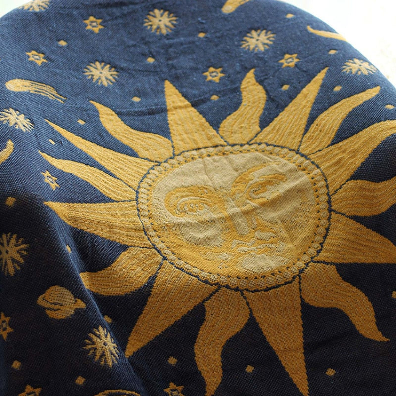 Textile City American Country Retro Jacquard Woven Blanket Sun Moon God Sofa Throw Dust-proof Cushion Carpet Cushion 180x230cm