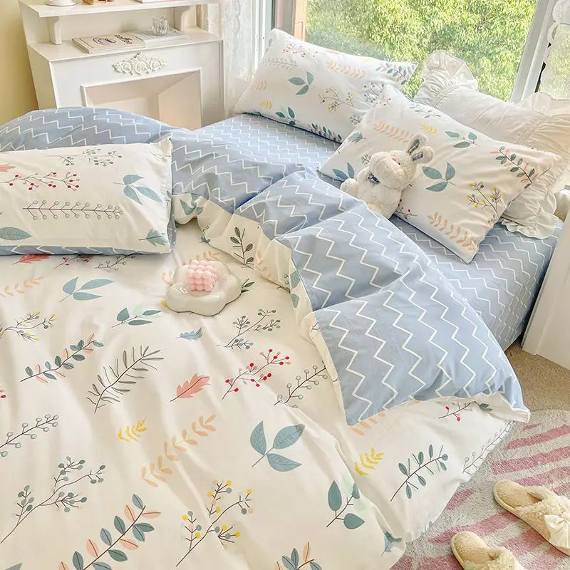 New Floral Bedding Set Fashion Ins Duvet Cover Flat Sheet Pillowcases No Filler Full Queen Size Hotel Home Soft Bed Linens