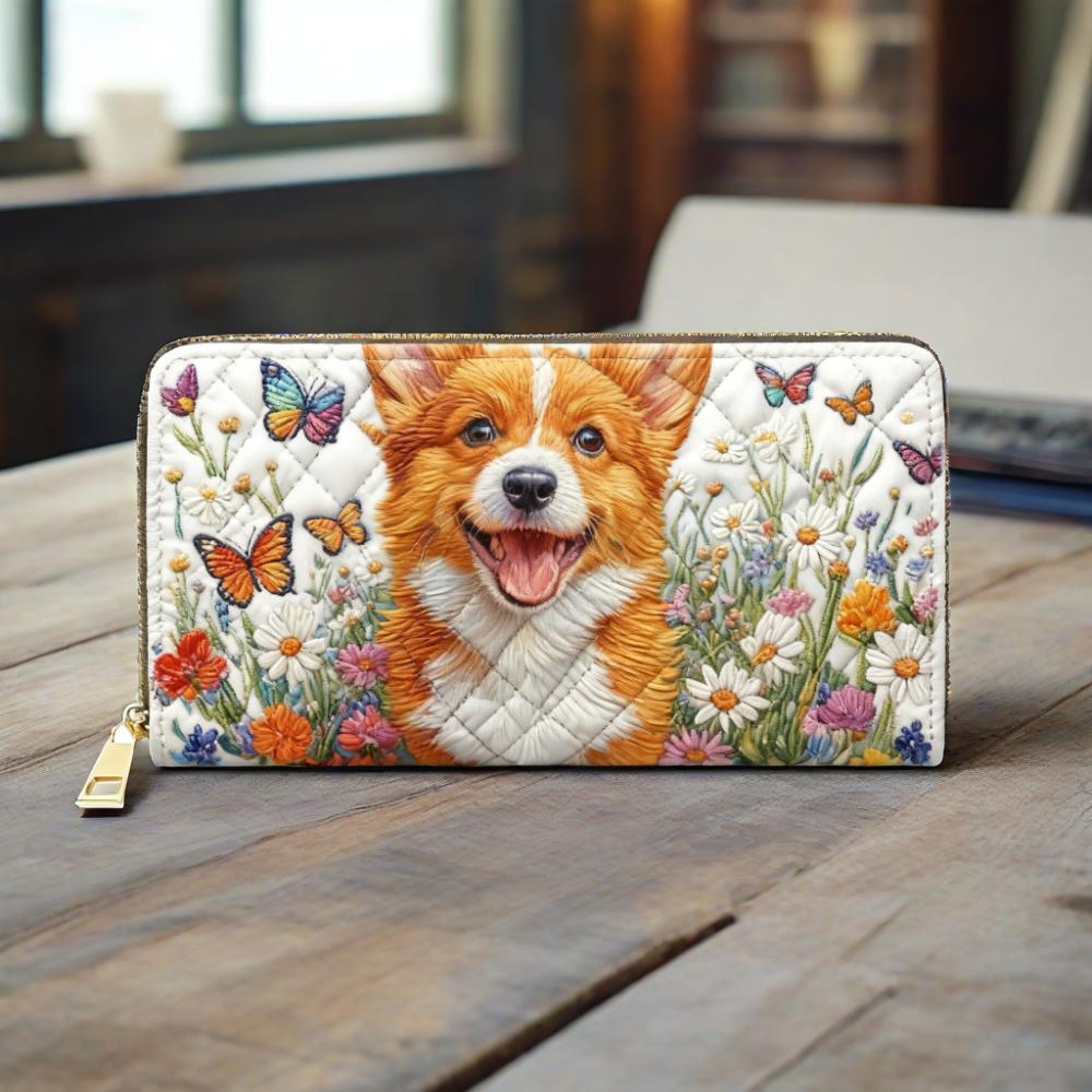 Corgi and Butterflies Van Quilted Wallet