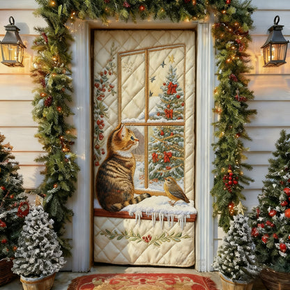 Cat Watching Snow Quilted Door Cover