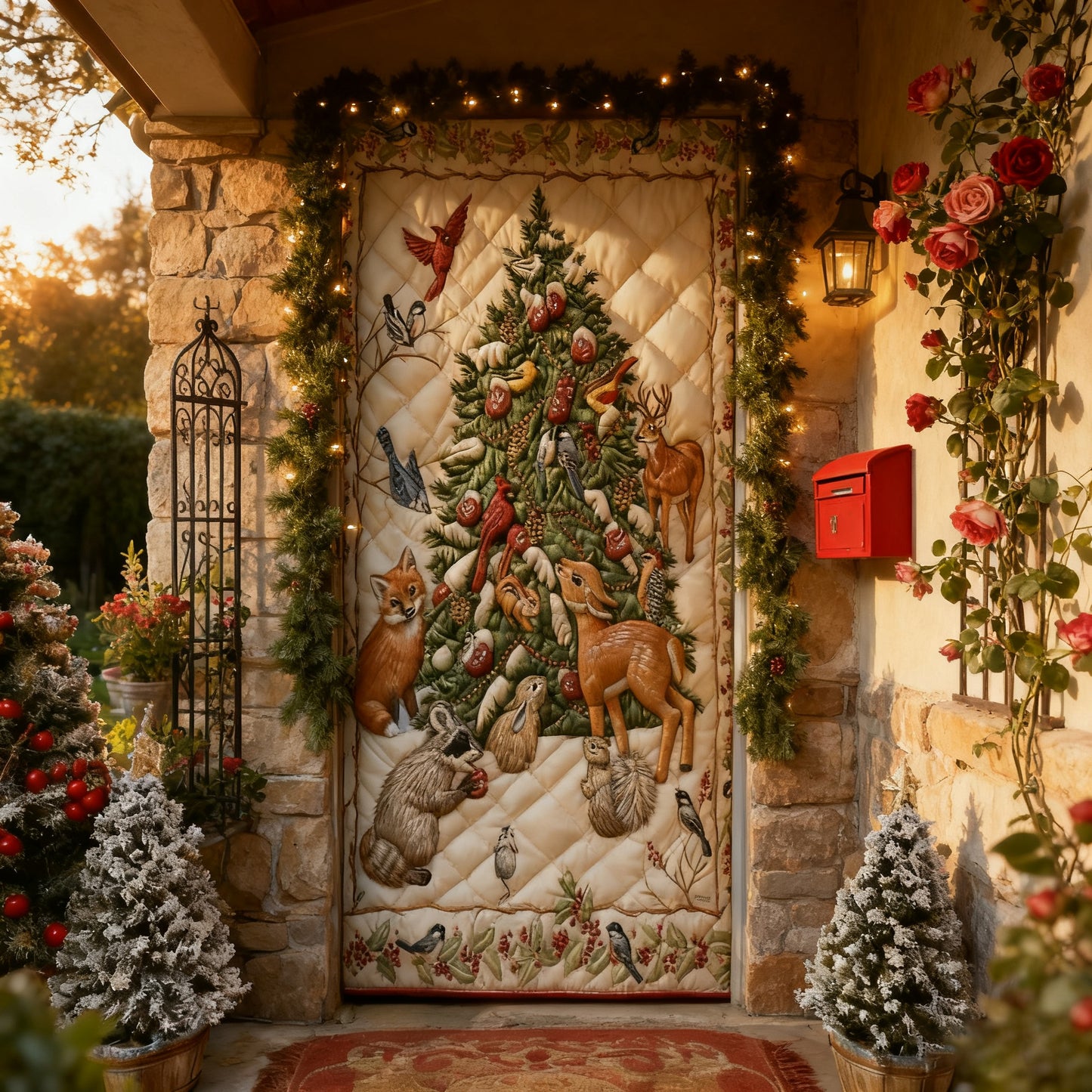 Forest Christmas Party  Quilted Door Cover