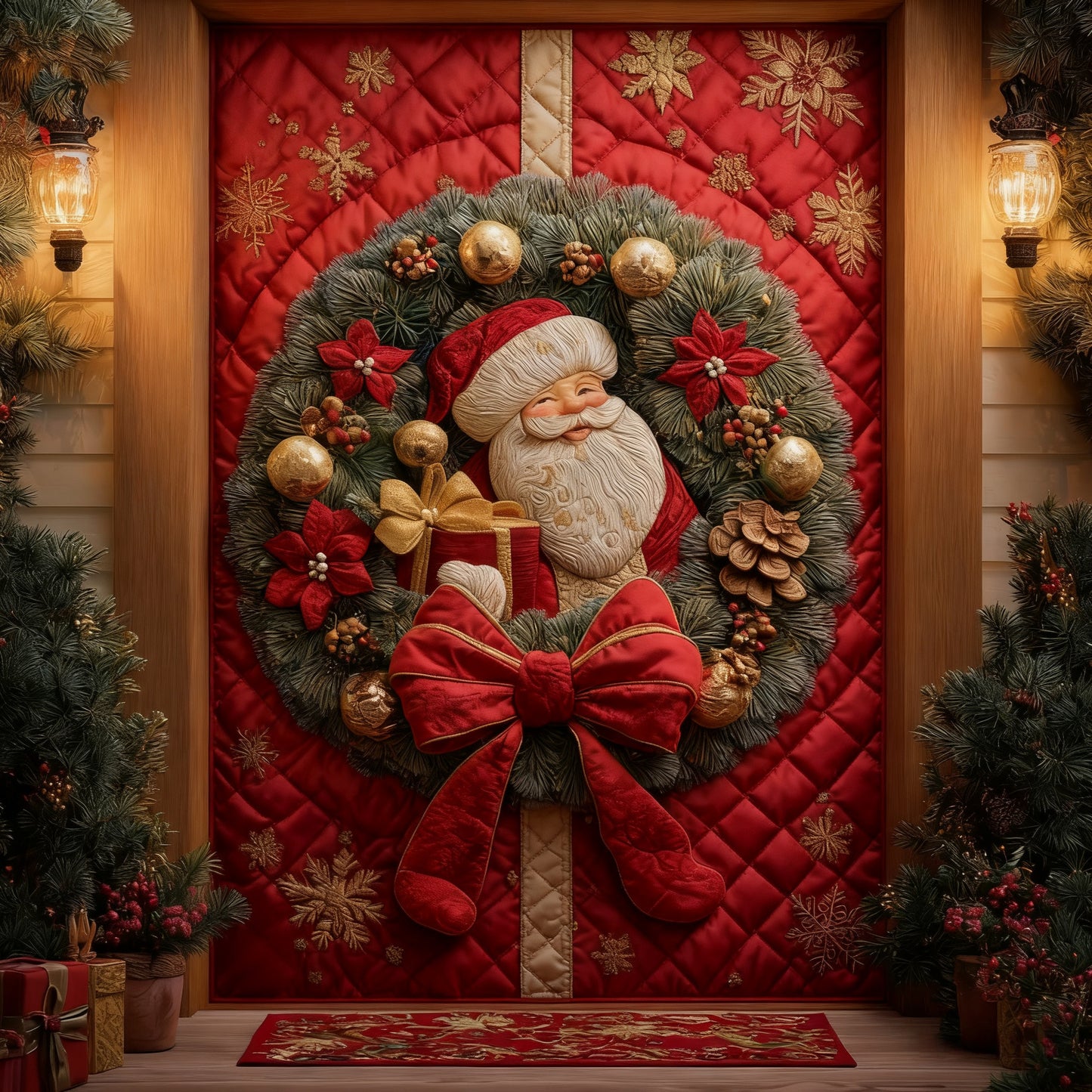 Christmas Wreath Quilted Door Cover