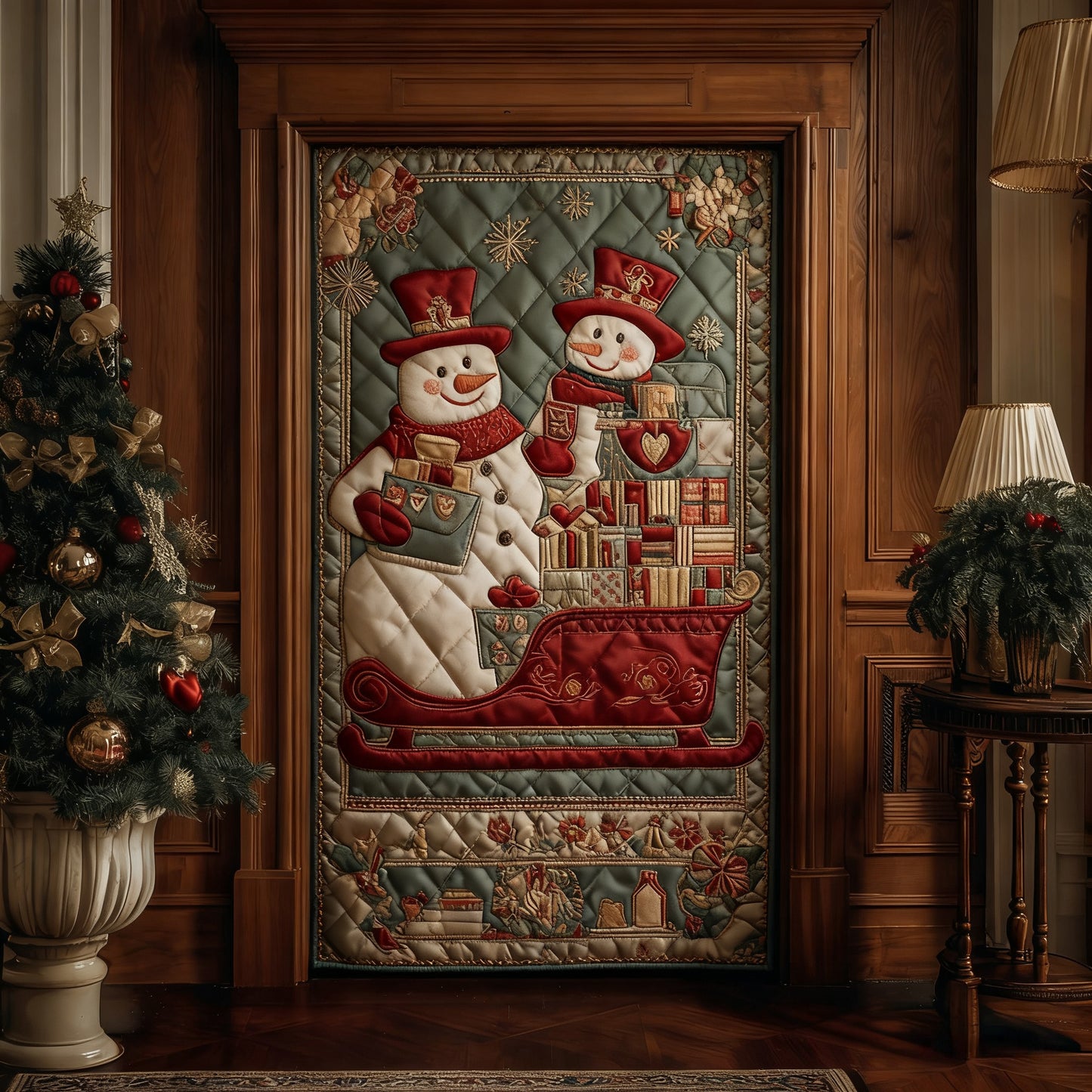 Winter Snowman Delight Quilted Door Cover
