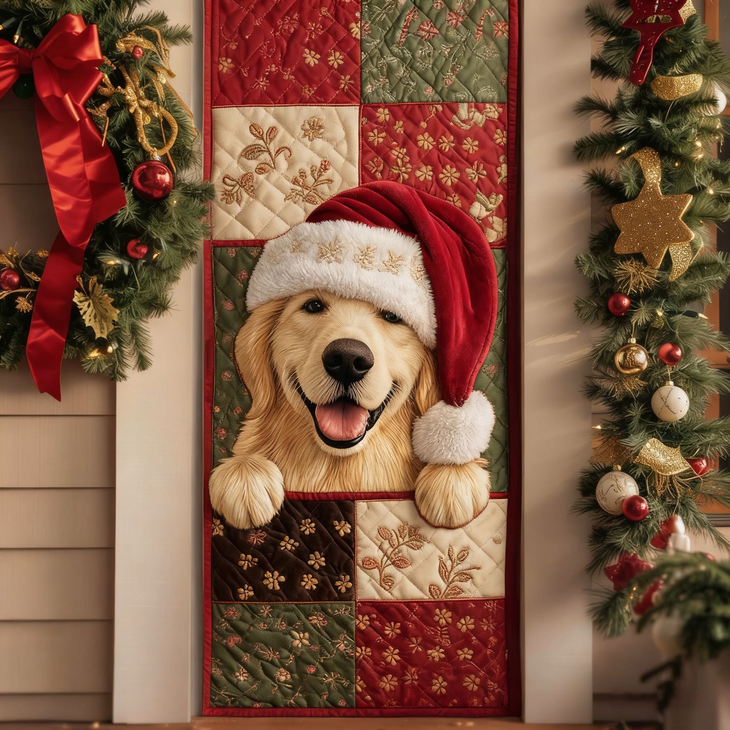 Christmas Golden Retriever Quilted Door Cover