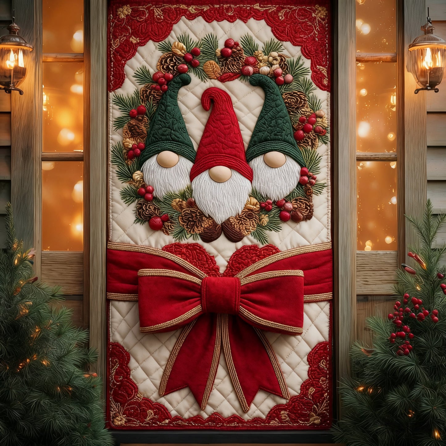 Christmas Wreaths Quilted Door Cover