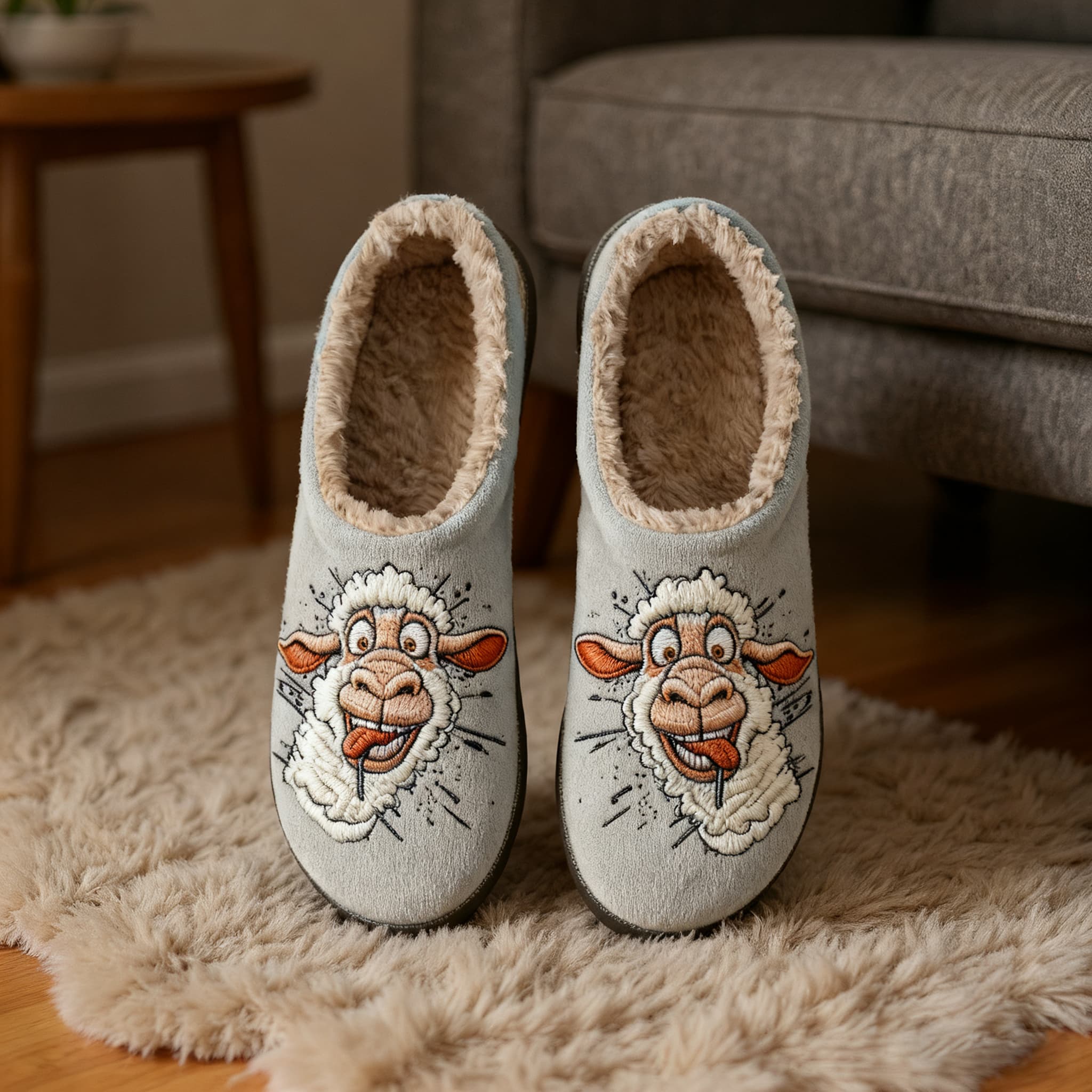 Crazy Alpaca Embroidery Plush Printed Slippers