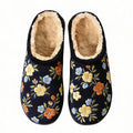 Cozy Navy Floral Embroidery Plush Printed Slippers
