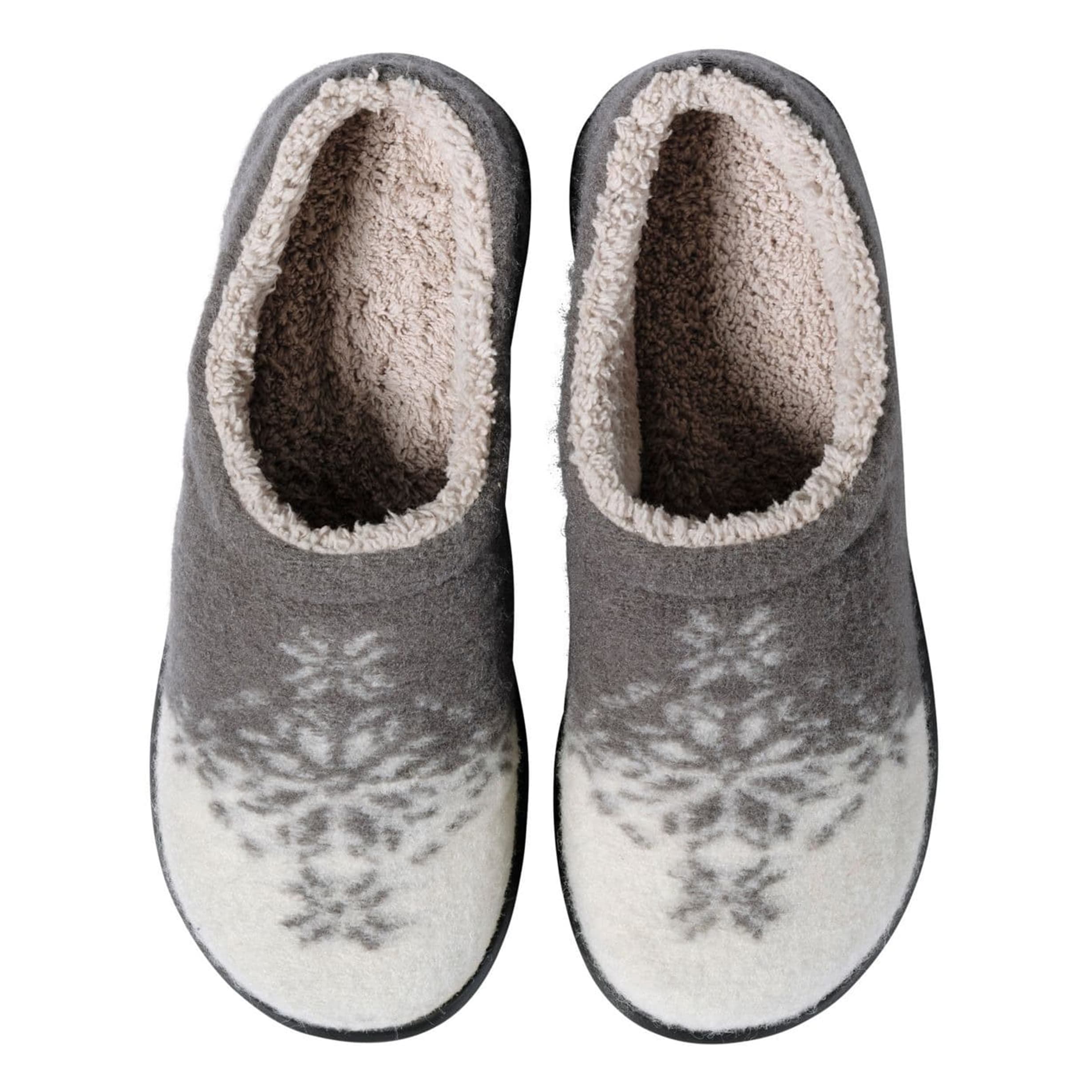 Gray-White Patterns Embroidery Plush Printed Slippers