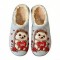 Soft Blue Hedgehog Love Heart Embroidery Plush Printed Slippers