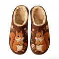 Brown Squirrel Embroidered Embroidery Plush Printed Slippers
