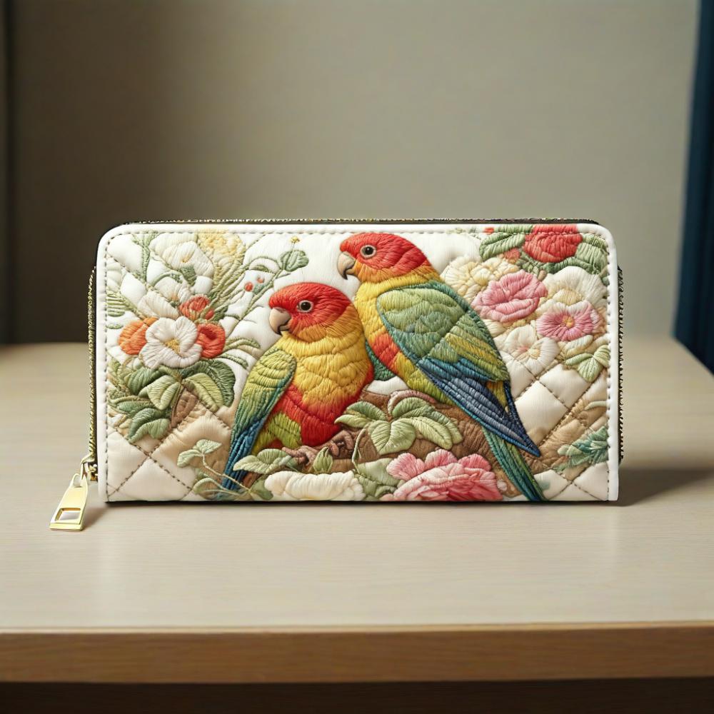 Parrot and Cherry Blossoms Van Quilted Wallet
