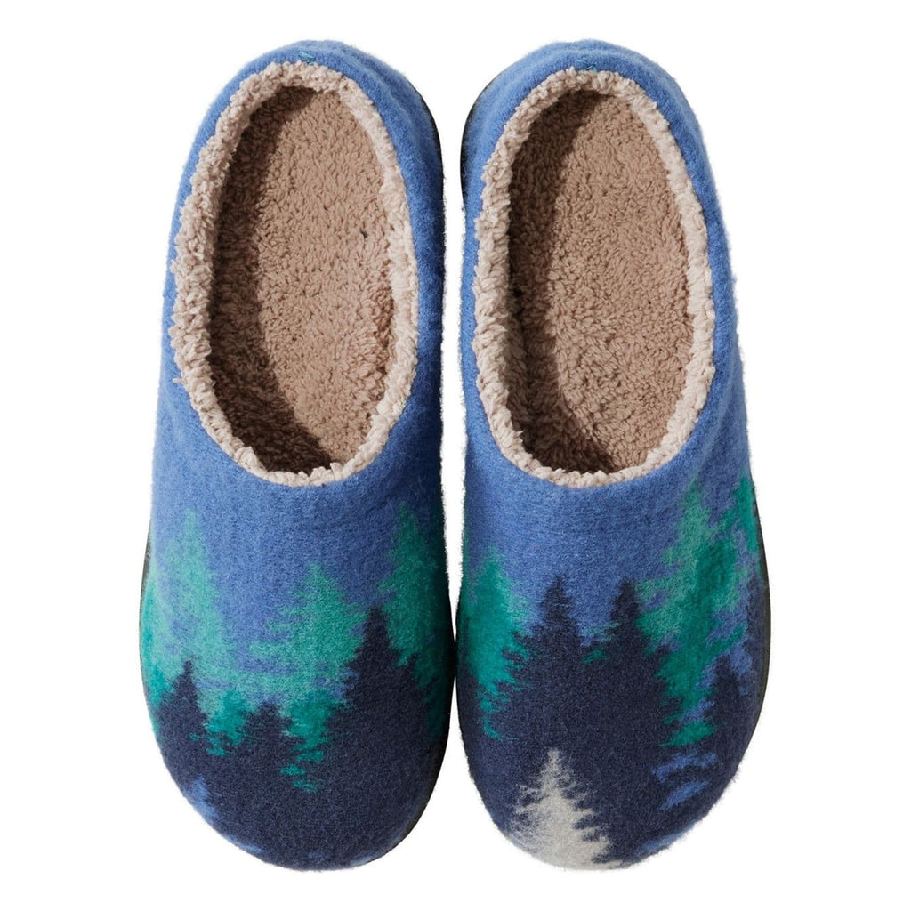 Blue-Toned Curves Embroidery Plush Printed Slippers