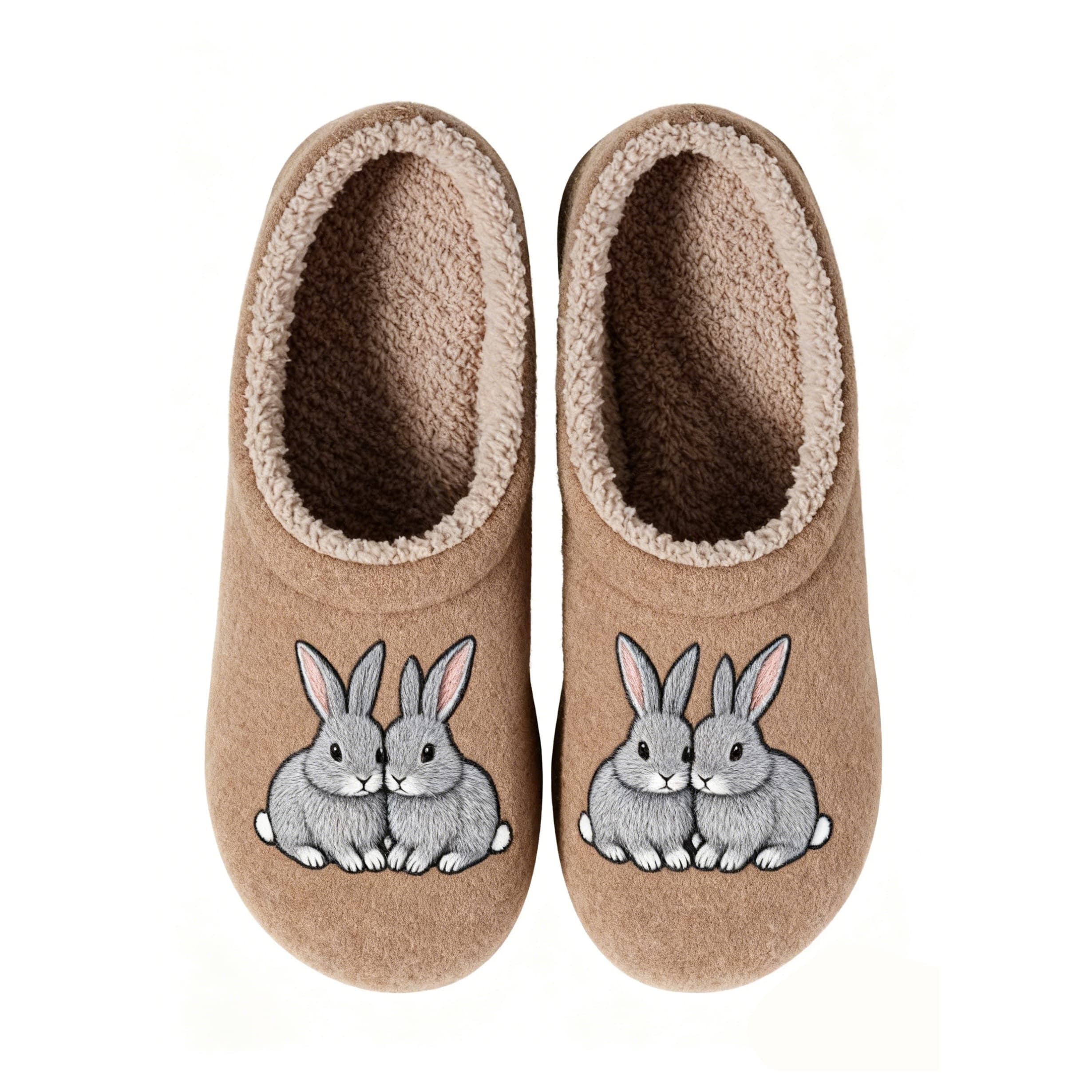 Rabbit Embroidery Plush Printed Slippers