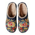 Lotus Totem Embroidery Blue Plush Printed Slippers