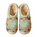 Mint Green Floral "I Love You" Heart Embroidery Plush Printed Slippers