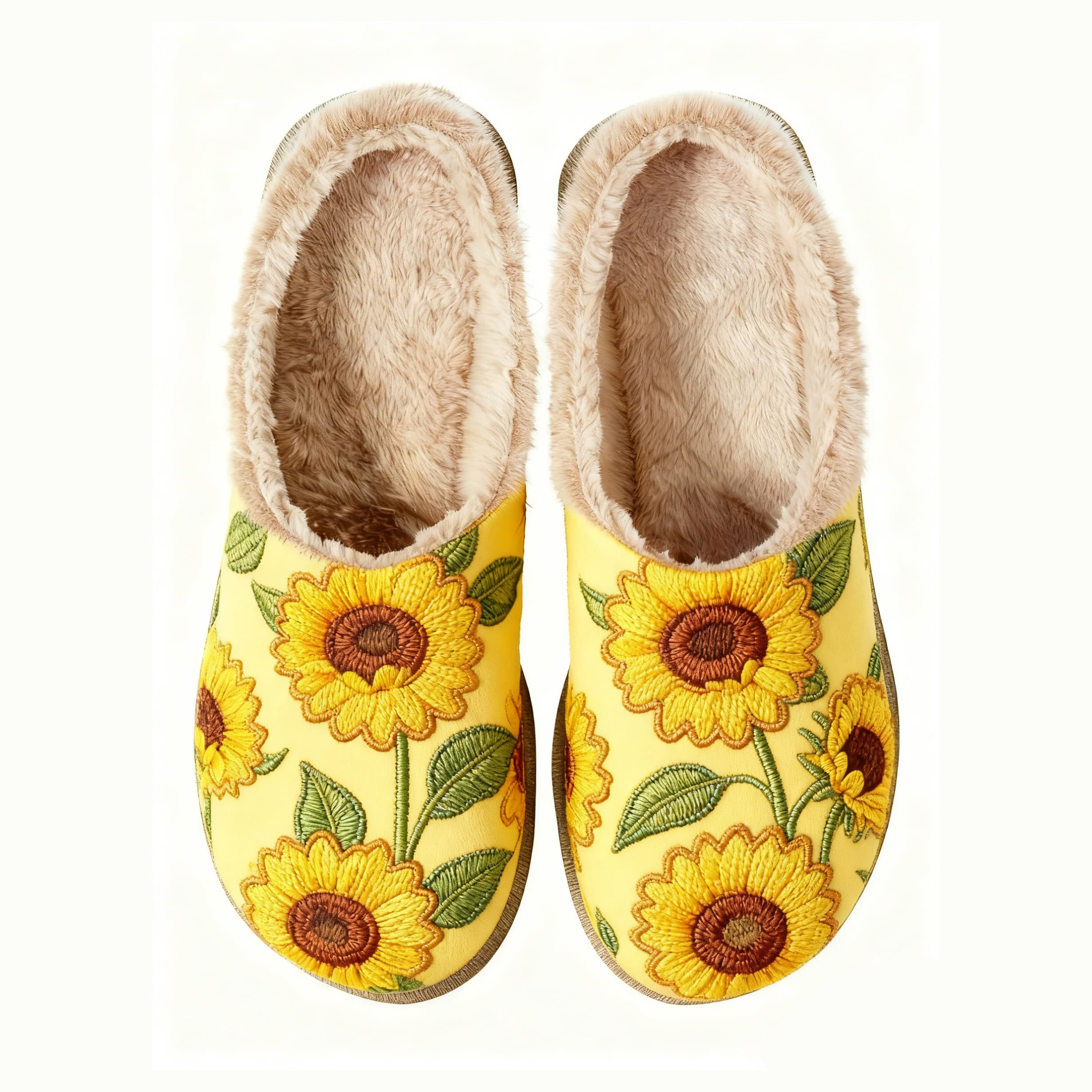 Sunflower Bouquet Embroidery Plush Printed Slippers