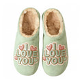 Mint Green Heart Embroidery Plush Printed Slippers
