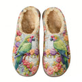 Tropical Parrot Floral Embroidery Plush Printed Slippers