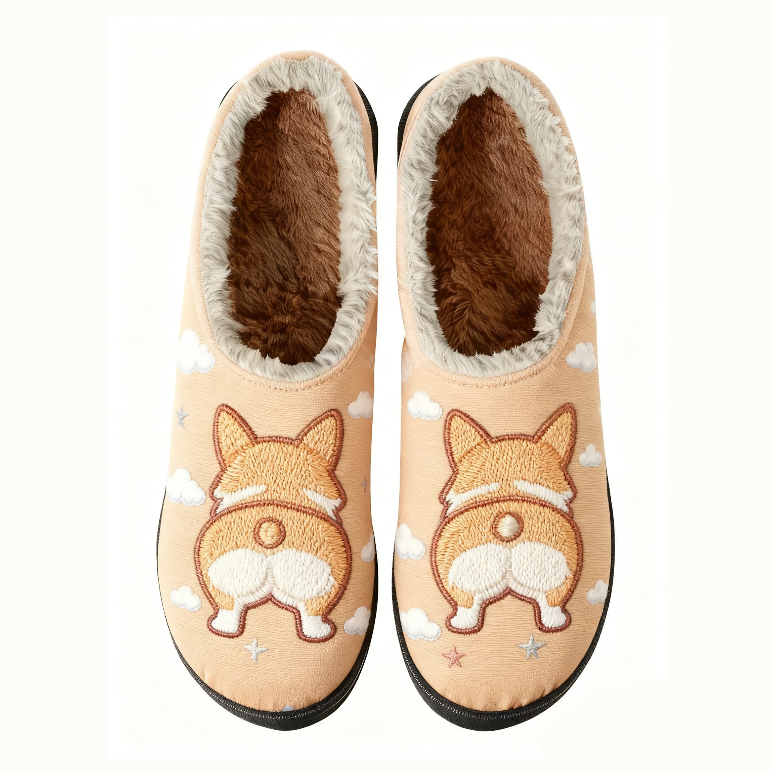 Doggy Peach Butt Embroidery Plush Printed Slippers