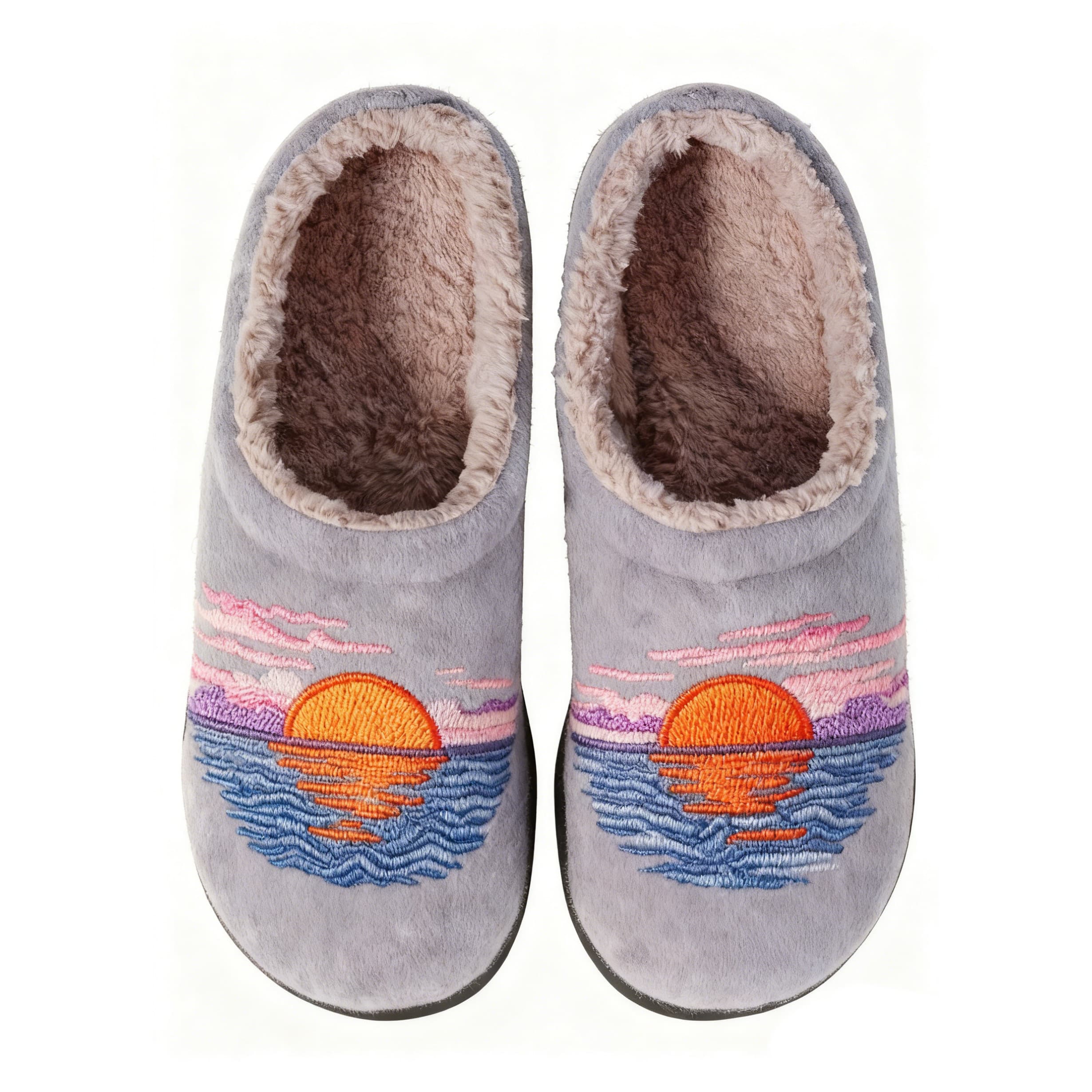 Sunset Embroidery Plush Printed Slippers
