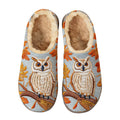 Autumn Owl & Leaf Embroidery Plush Printed Slippers