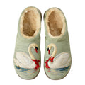 Sage Swan Ribbon Couple Embroidery Plush Printed Slippers