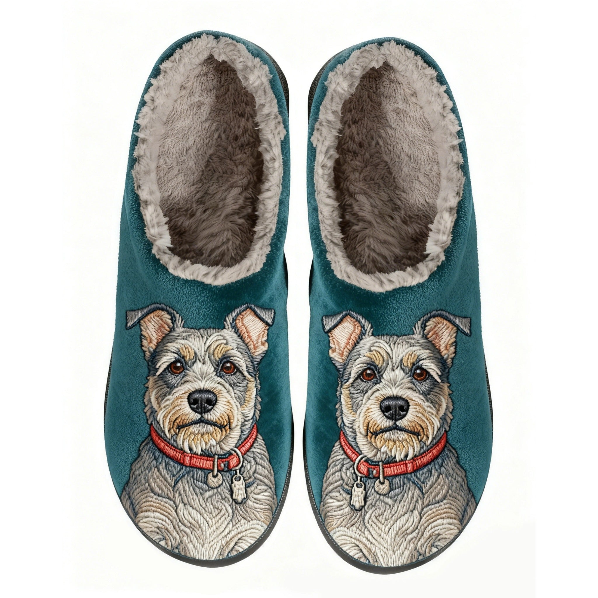 Schnauzer Embroidery Plush Printed Slippers