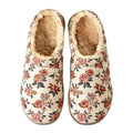 Vintage Rose Print Embroidery Plush Printed Slippers