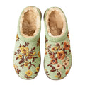 Garden Breeze Light Green Floral Embroidery Plush Printed Slippers