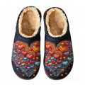 Navy Rainbow Heart Embroidery Plush Printed Slippers