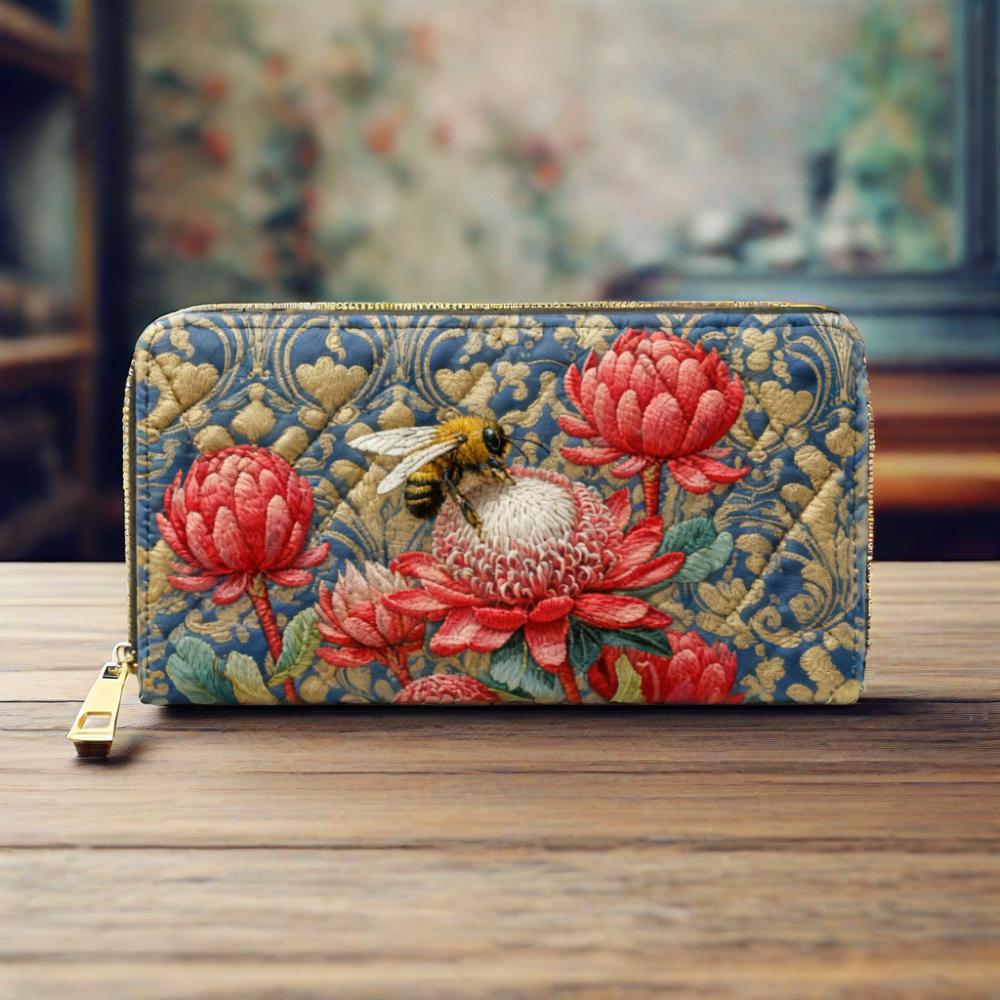 Red Ball Chrysanthemums Van Quilted Wallet