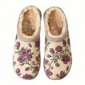 Lavender Bloom Beige Embroidery Plush Printed Slippers