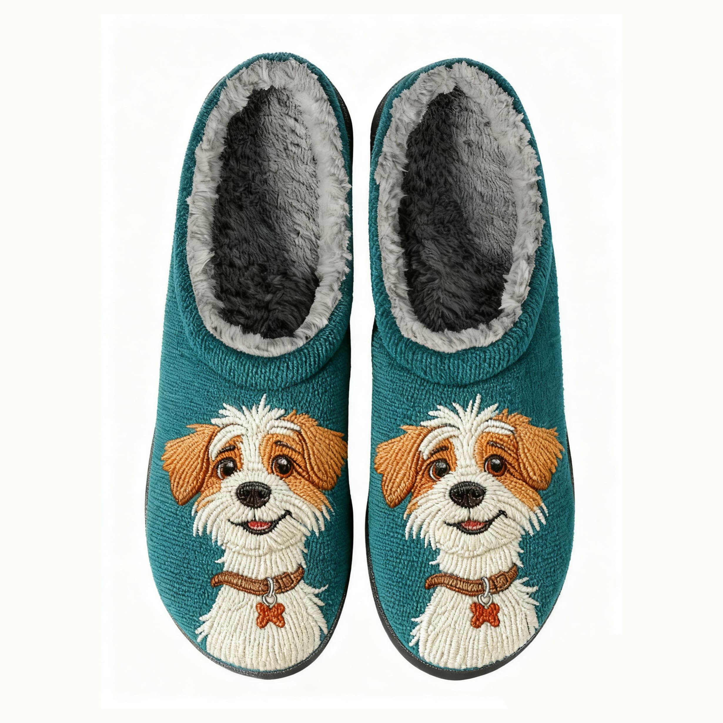 Jolly Bearded Dog Embroidery Plush Printed Slippers