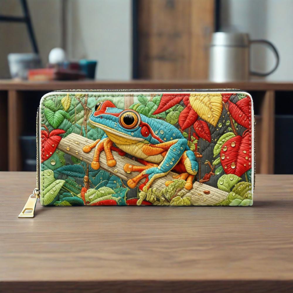 Adventurous Mr. Frog Van Quilted Wallet