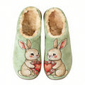 Sage Bunny Heart Bouquet Embroidery Plush Printed Slippers