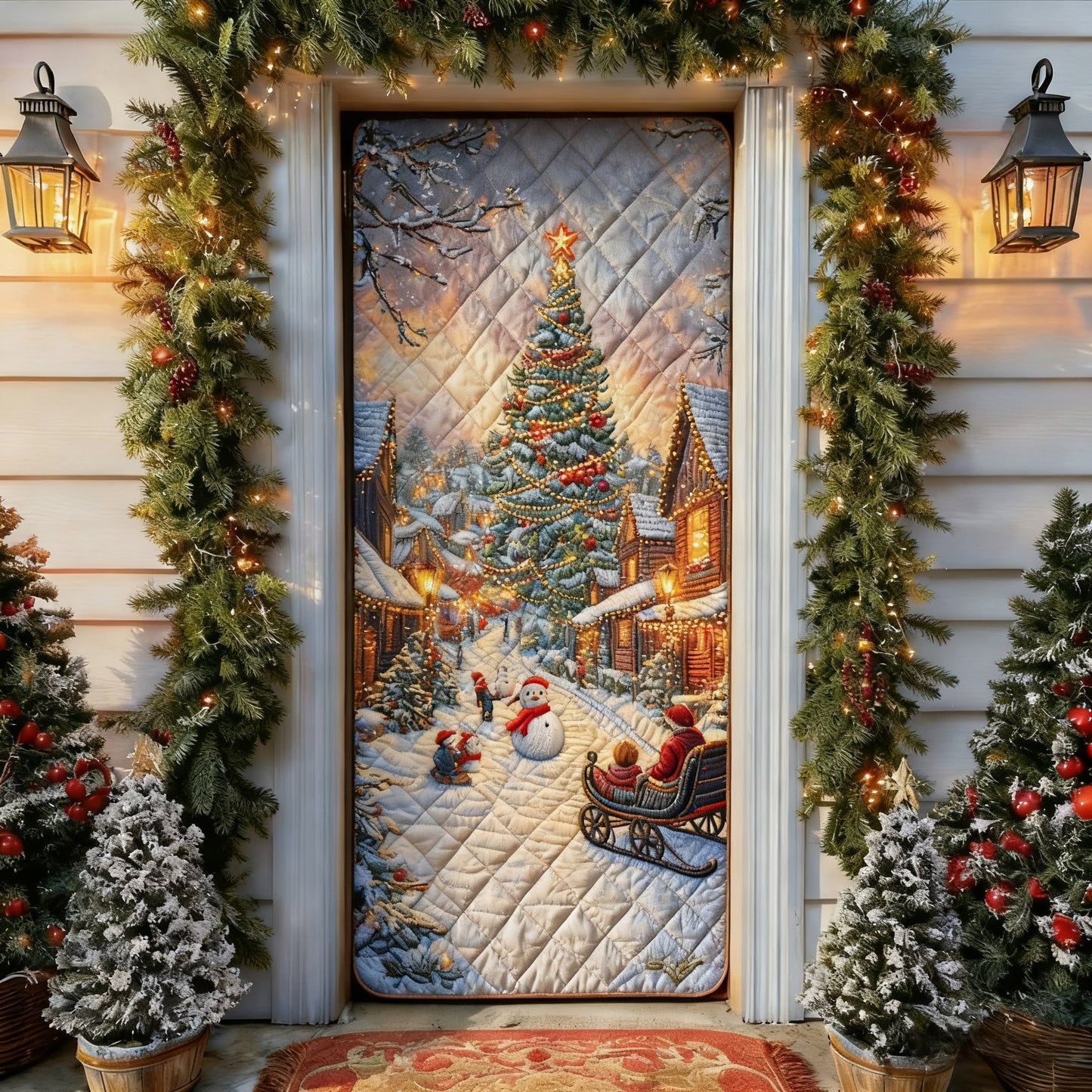 Bustling Christmas Town Quilted Door Cover