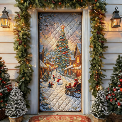 Bustling Christmas Town Quilted Door Cover