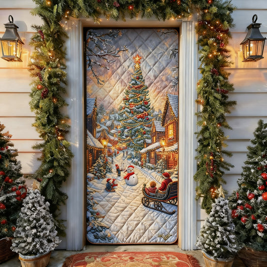 Bustling Christmas Town Quilted Door Cover