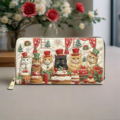 Mr. Cat's Family Christmas Van Quilted Wallet