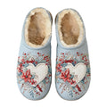 Pale Blue Poinsettia Heart Embroidery Plush Printed Slippers