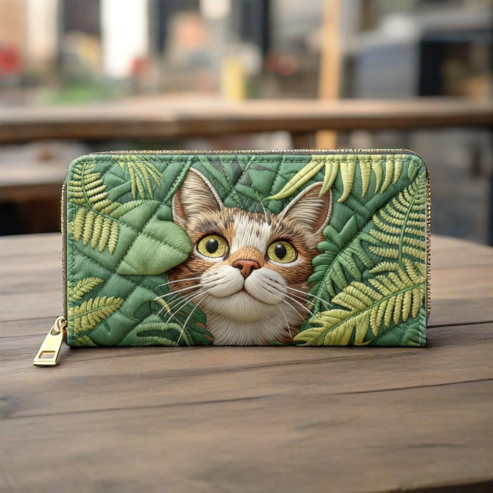 Forest Hide-and-Seek Cat Van Quilted Wallet