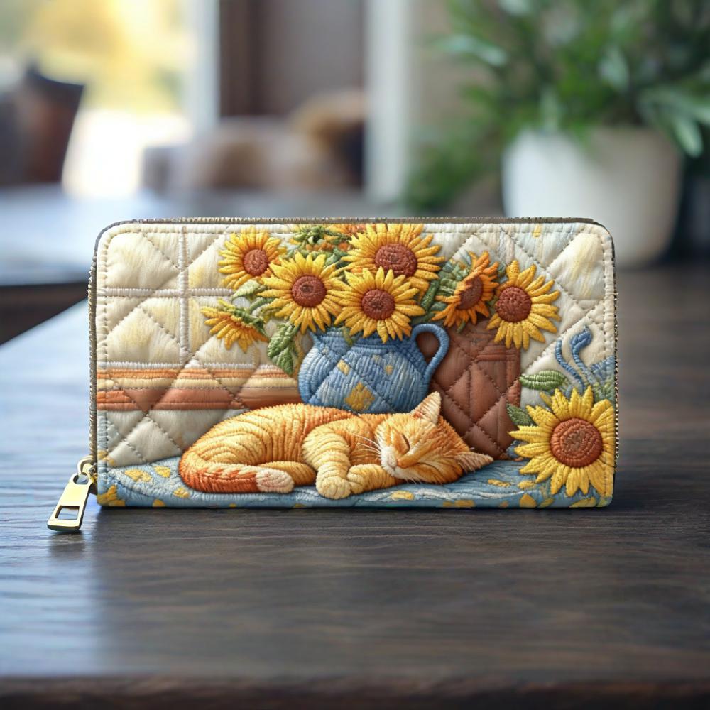 Sleepy Cat Van Quilted Wallet