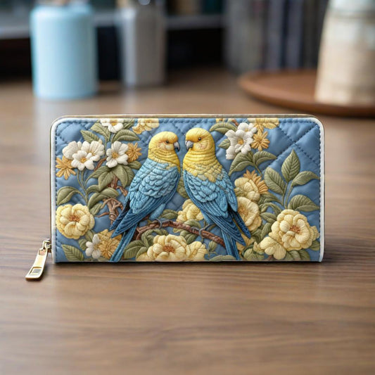 Parrots and Yellow Flowers Van Quilted Wallet