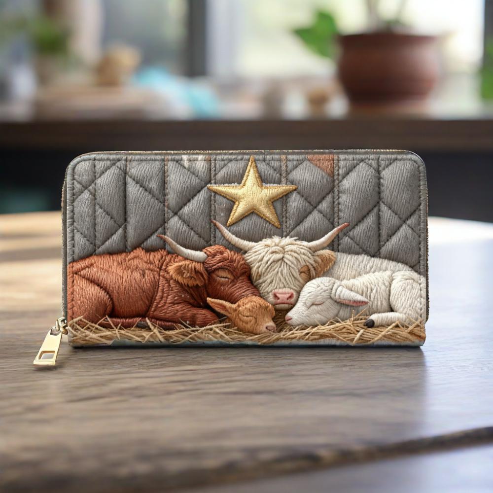 Mr. Cow and His Family Van Quilted Wallet