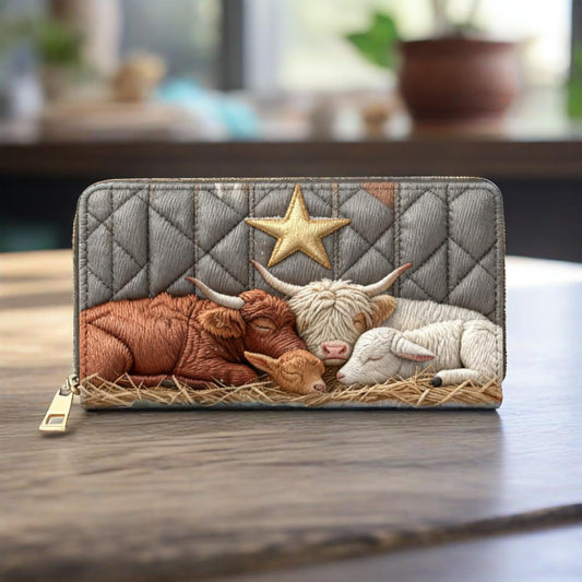 Mr. Cow and His Family Van Quilted Wallet