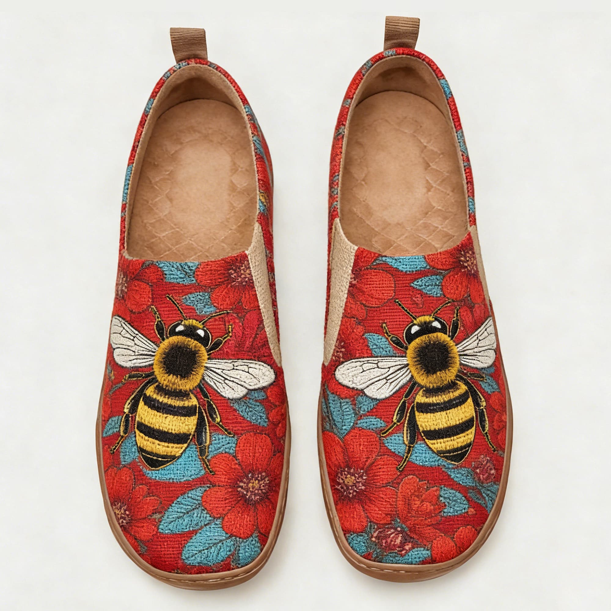 Red Floral Honey Bee Canvas Casual Shoes