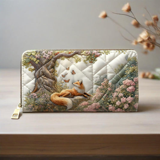 Cherry Blossom Tree and Fox Van Quilted Wallet