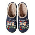 Christmas Caroler Embroidery Blue Plush Printed Slippers