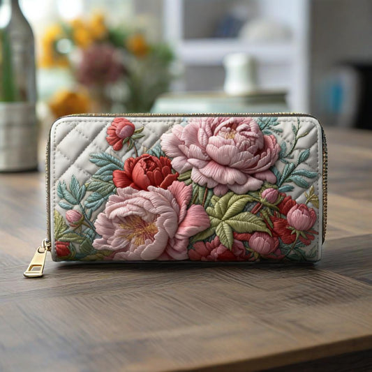 Pink Peony Van Quilted Wallet