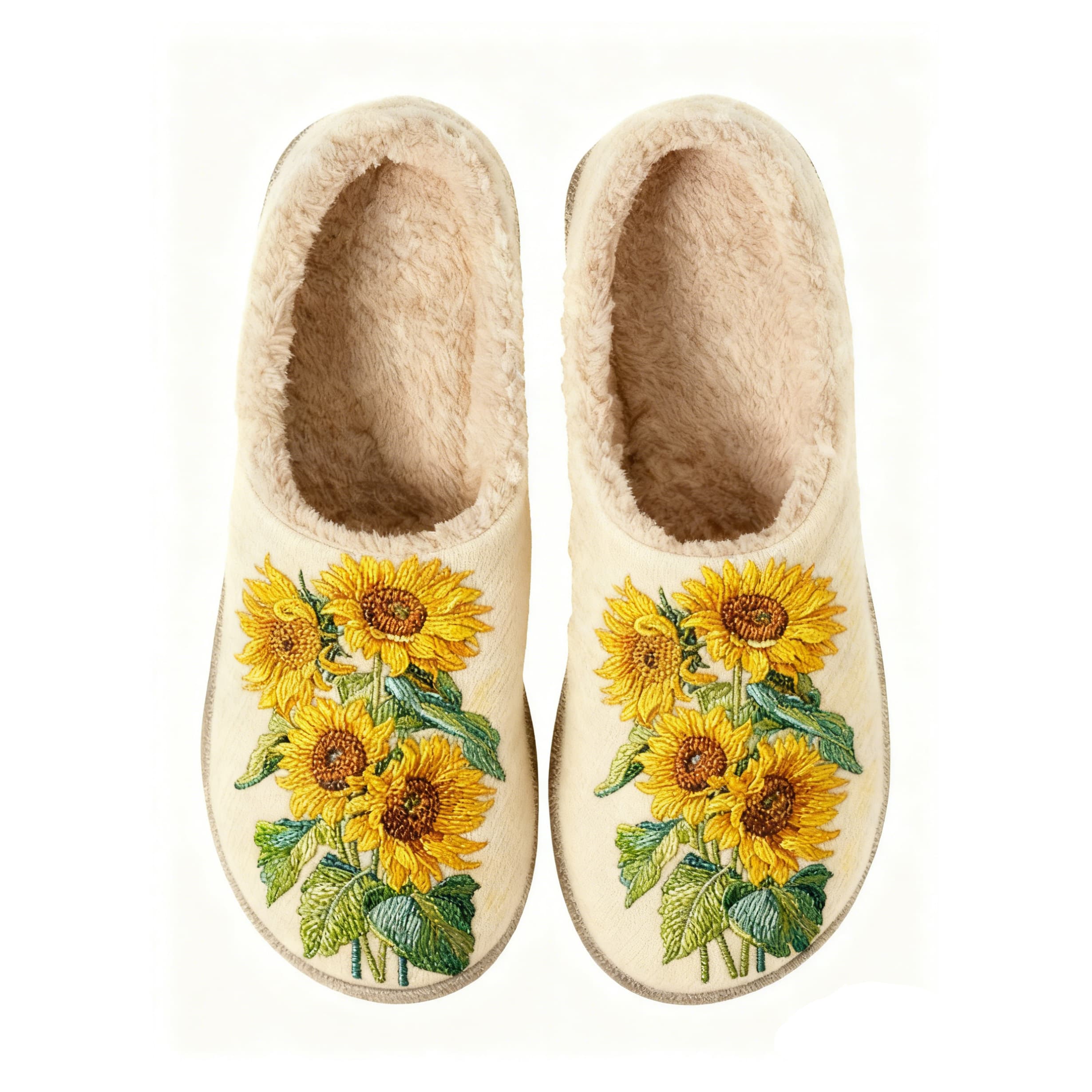 Sunflower Embroidery Plush Printed Slippers